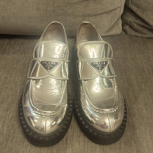 PRADA Silver Loafers size 37.5 - Picture 1 of 9